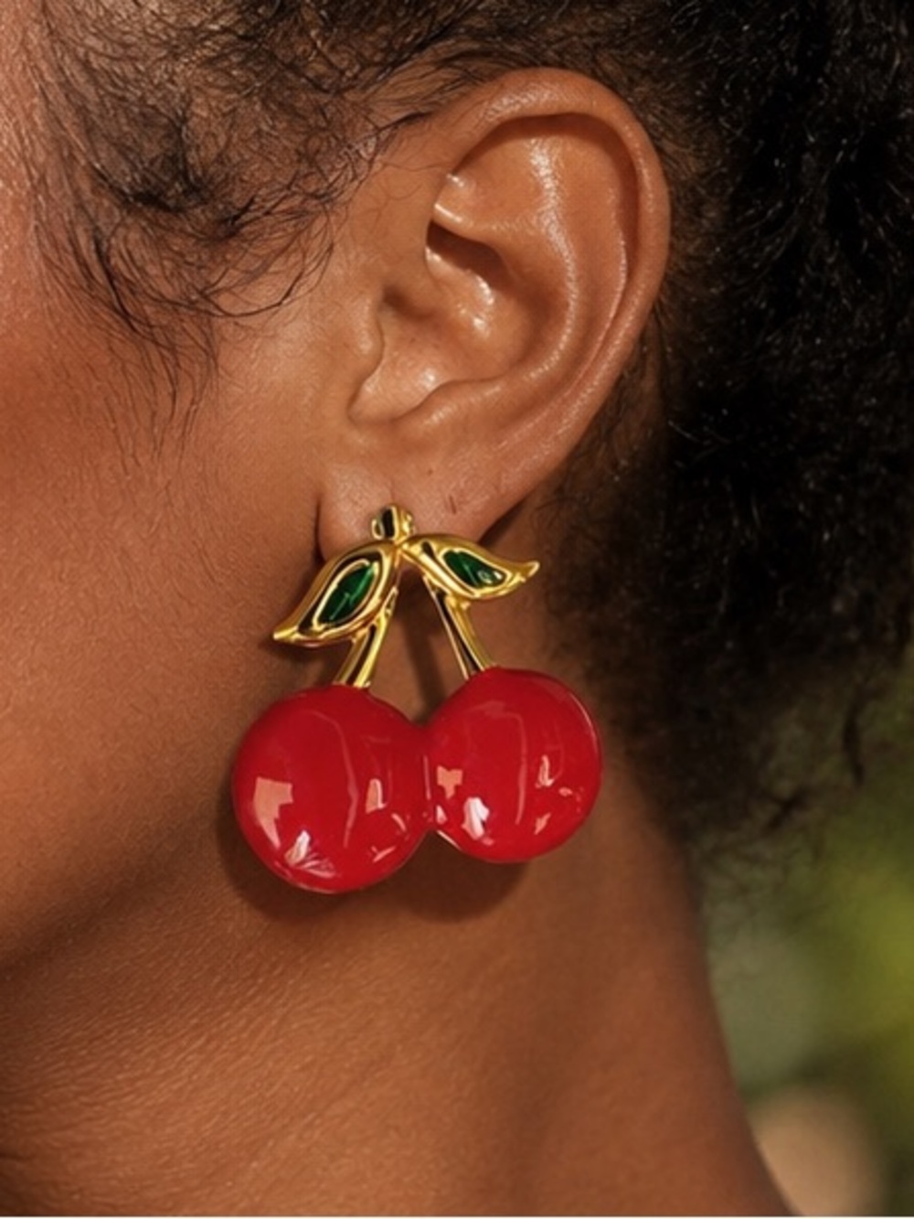 Cherry Drop Statement Earrings - Red